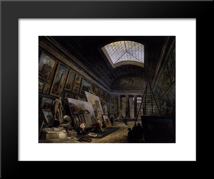 Imaginary View Of The Grande Galerie In The Louvre 20x24 Black Modern Wood Framed Art Print Poster by Robert, Hubert