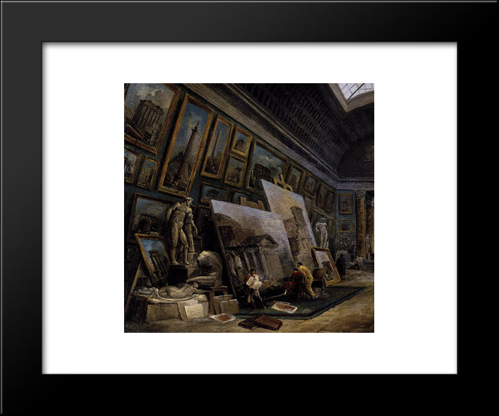Imaginary View Of The Grande Galerie In The Louvre (Detail) 20x24 Black Modern Wood Framed Art Print Poster by Robert, Hubert
