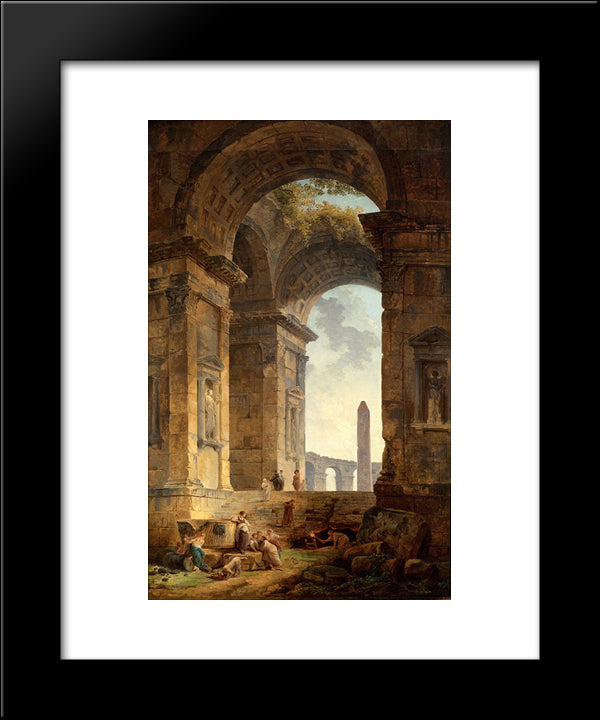 Ruins With An Obelisk In The Distance 20x24 Black Modern Wood Framed Art Print Poster by Robert, Hubert