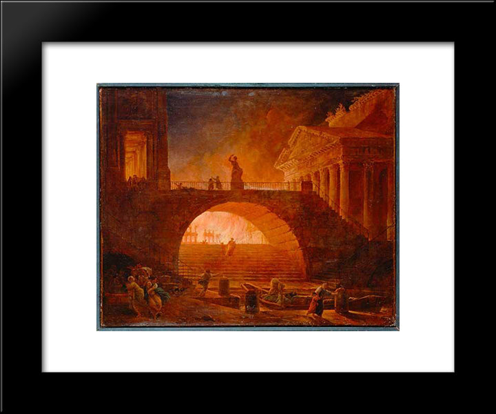 The Fire Of Rome, 18 July 64 Ad 20x24 Black Modern Wood Framed Art Print Poster by Robert, Hubert