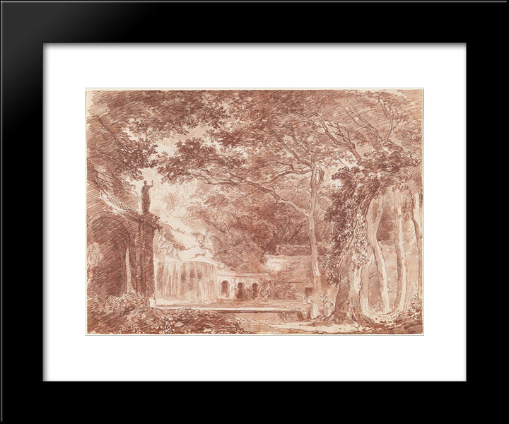 The Oval Fountain In The Gardens Of The Villa D'Este, Tivoli 20x24 Black Modern Wood Framed Art Print Poster by Robert, Hubert