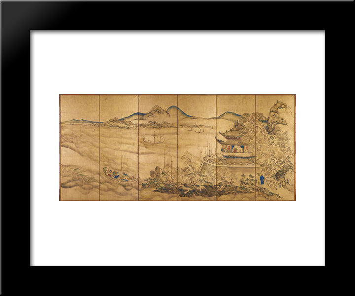 Landscape With Yueyang Tower 20x24 Black Modern Wood Framed Art Print Poster by no Taiga, Ike
