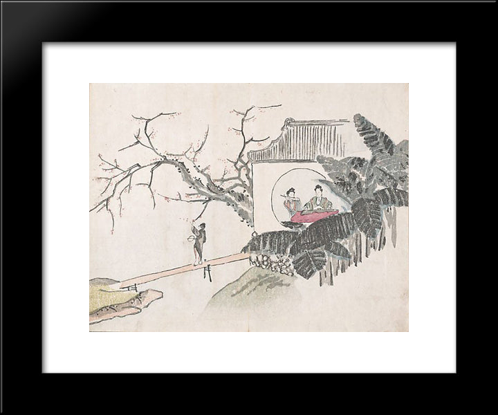 Untitled (Figures Playing Instruments In A Garden) 20x24 Black Modern Wood Framed Art Print Poster by no Taiga, Ike