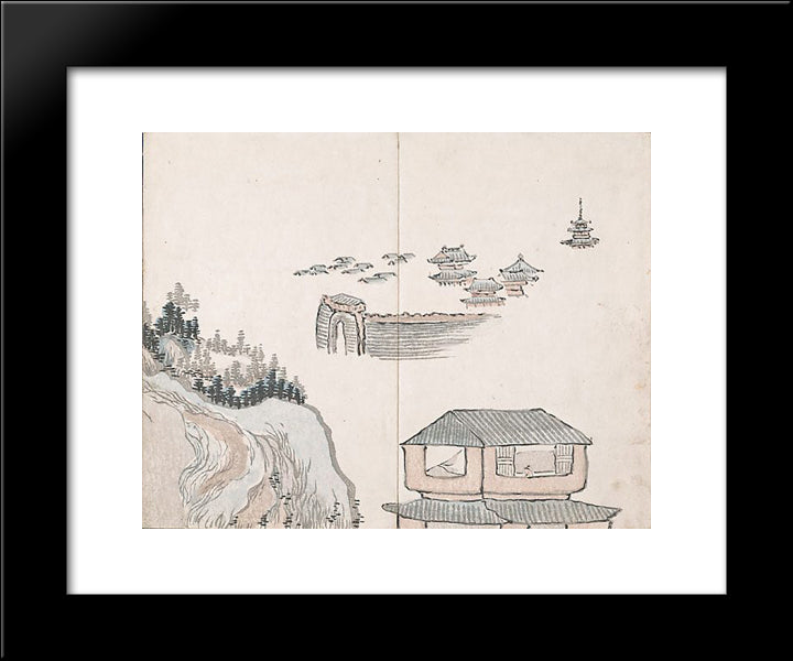 Untitled (View Of City From Mountain) 20x24 Black Modern Wood Framed Art Print Poster by no Taiga, Ike