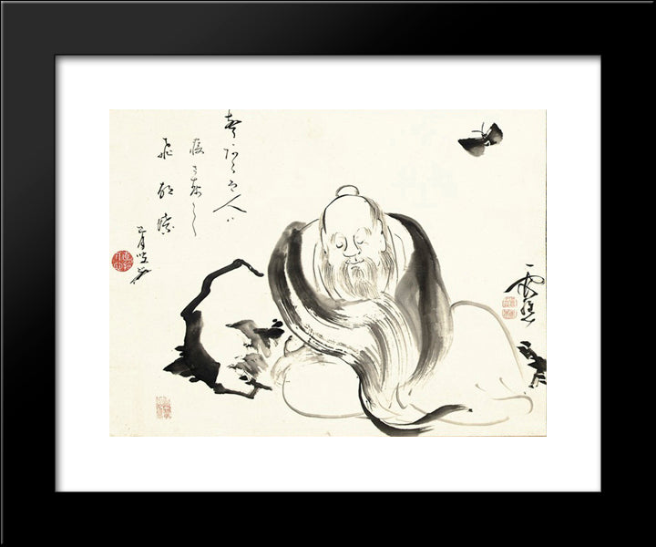 Zhuangzi Dreaming Of A Butterfly (Or A Butterfly Dreaming Of Zhuangzi) 20x24 Black Modern Wood Framed Art Print Poster by no Taiga, Ike