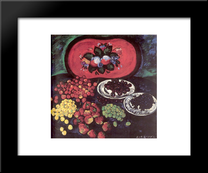 Berries On The Background Of A Red Tray 20x24 Black Modern Wood Framed Art Print Poster by Mashkov, Ilya