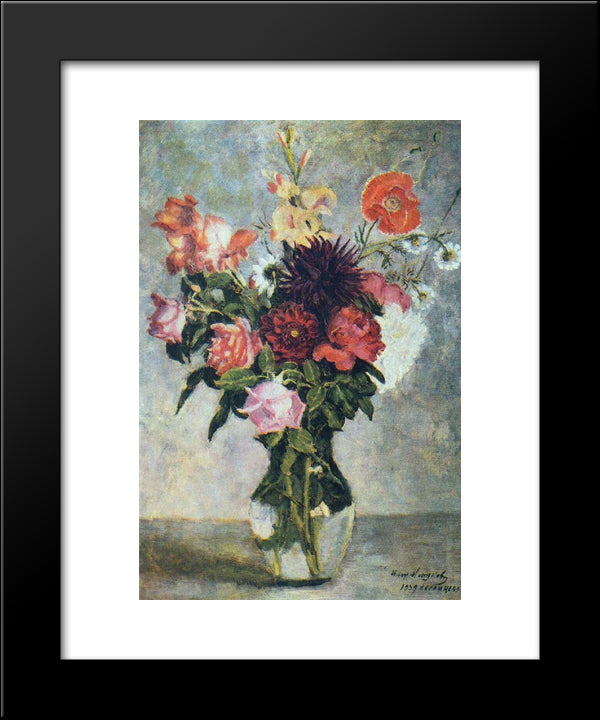 Bouquet In A Glass Vessel 20x24 Black Modern Wood Framed Art Print Poster by Mashkov, Ilya