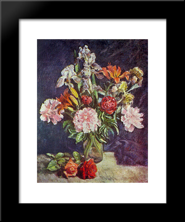 Bouquet Of Flowers. Peonies, Irises, Lilies 20x24 Black Modern Wood Framed Art Print Poster by Mashkov, Ilya