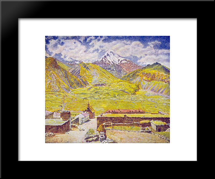 Georgia. Kazbek (Day). Georgian Military Road. Mountain And Village 20x24 Black Modern Wood Framed Art Print Poster by Mashkov, Ilya