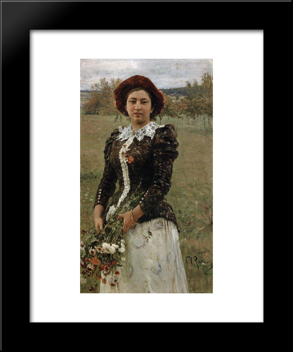 Autumn Bouquet. Portrait Of Vera Repina. 20x24 Black Modern Wood Framed Art Print Poster by Repin, Ilya