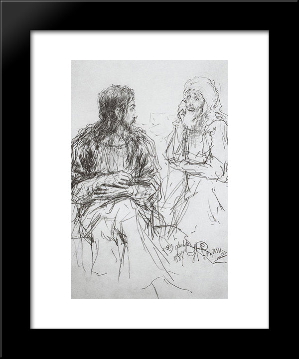 Christ And Nicodemus 20x24 Black Modern Wood Framed Art Print Poster by Repin, Ilya