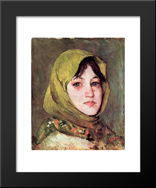 Peasant Woman With Green Headscarf 20x24 Black Modern Wood Framed Art Print Poster by Andreescu, Ion
