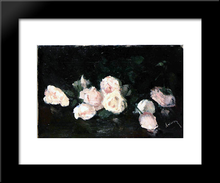 Pink Roses 20x24 Black Modern Wood Framed Art Print Poster by Andreescu, Ion