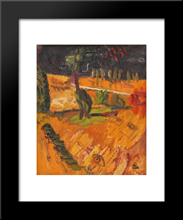 Landscape With Tree 20x24 Black Modern Wood Framed Art Print Poster by Tuculescu, Ion