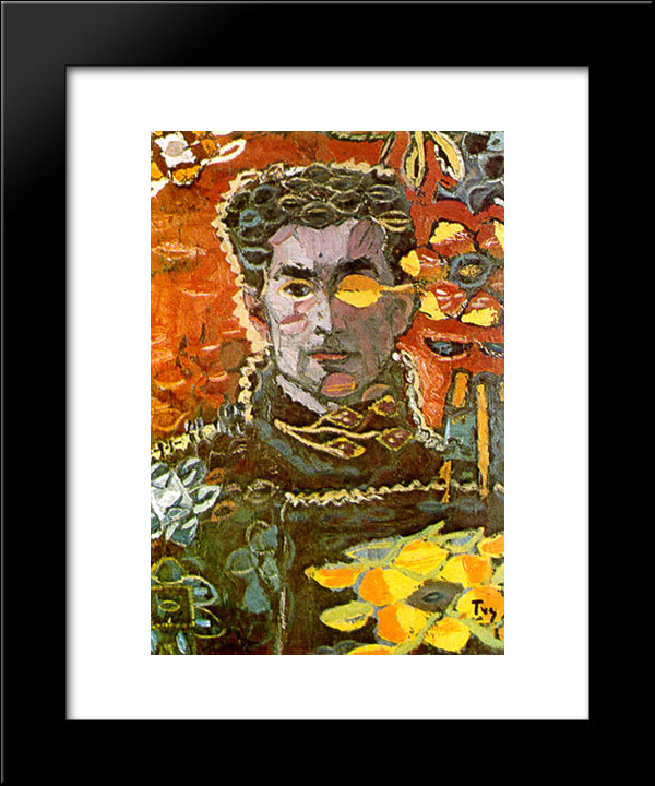 Self - Portrait On An Autumn Leave 20x24 Black Modern Wood Framed Art Print Poster by Tuculescu, Ion