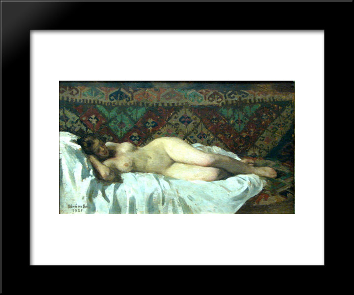 Nude With Carpet Background 20x24 Black Modern Wood Framed Art Print Poster by Strambu, Ipolit