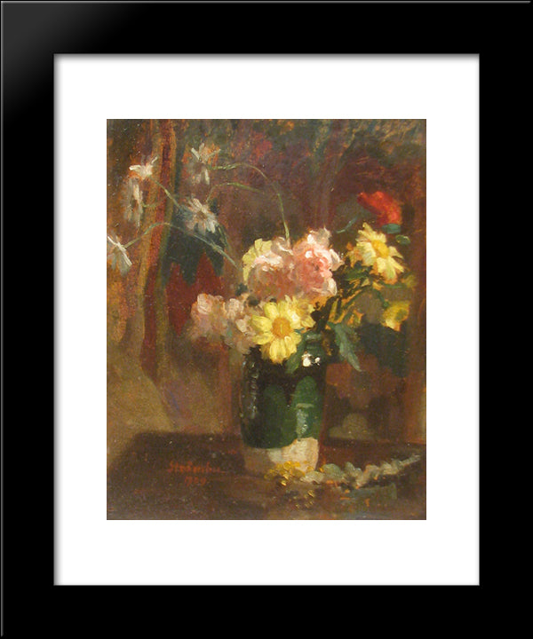 Vase With Flowers 20x24 Black Modern Wood Framed Art Print Poster by Strambu, Ipolit