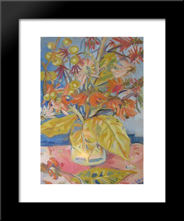 Still Lfie With Coral Tree Flowers 20x24 Black Modern Wood Framed Art Print Poster by Stern, Irma