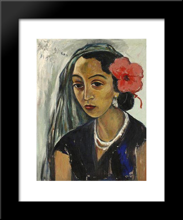 Woman With A Hibiscus 20x24 Black Modern Wood Framed Art Print Poster by Stern, Irma