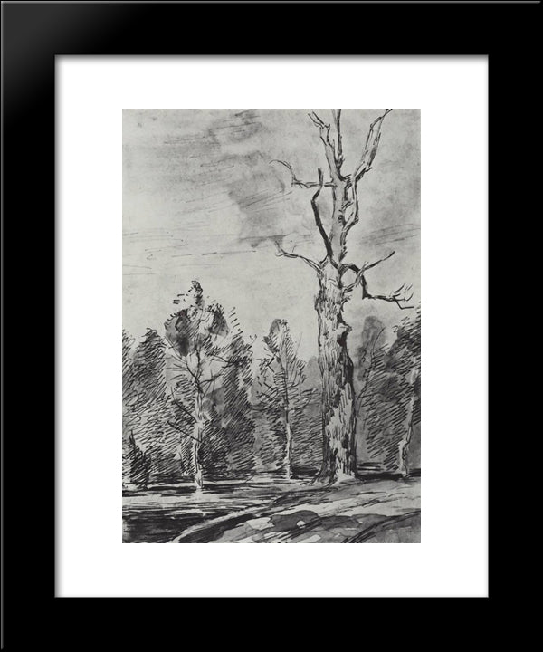 A Dry Tree By The Road 20x24 Black Modern Wood Framed Art Print Poster by Levitan, Isaac