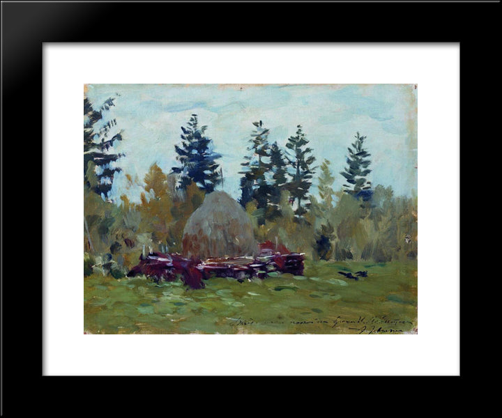 A Haystack 20x24 Black Modern Wood Framed Art Print Poster by Levitan, Isaac