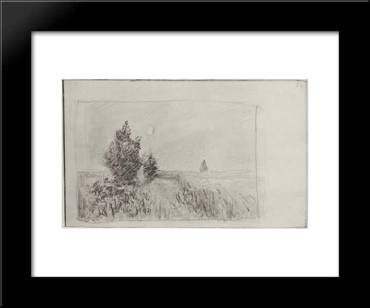 At The Field. Twilight. 20x24 Black Modern Wood Framed Art Print Poster by Levitan, Isaac