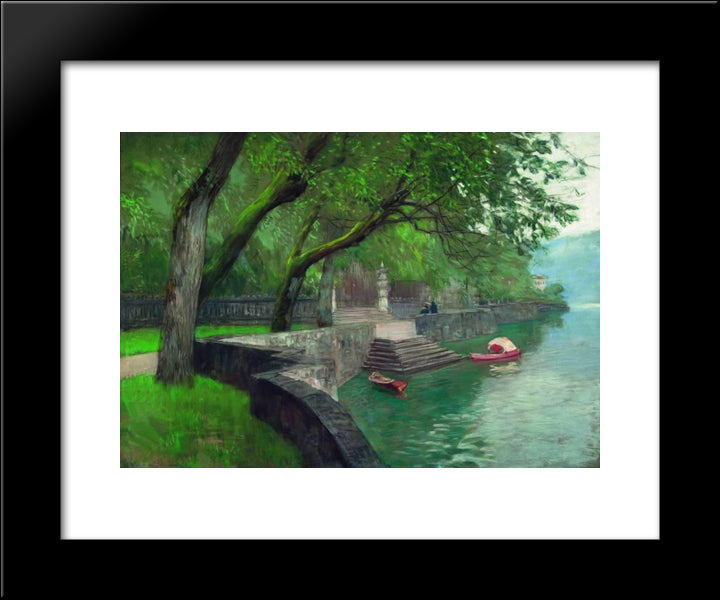At The Lake Como. Enbankment. 20x24 Black Modern Wood Framed Art Print Poster by Levitan, Isaac