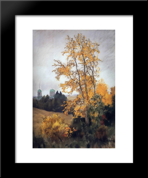 Autumn Landscape With Church 20x24 Black Modern Wood Framed Art Print Poster by Levitan, Isaac