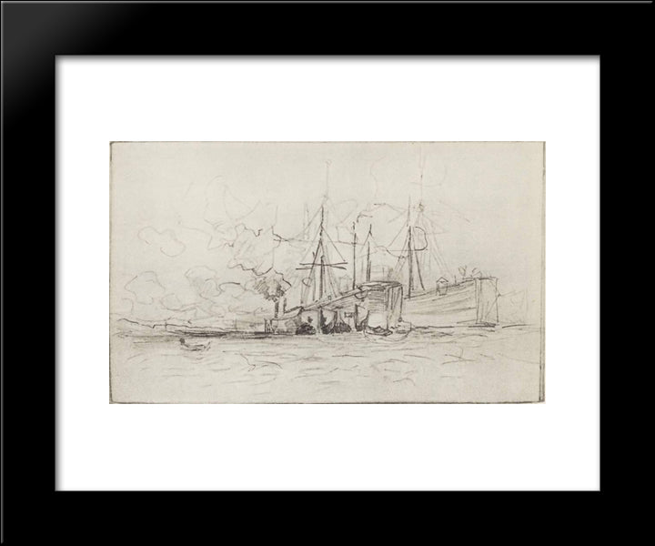 Barges 20x24 Black Modern Wood Framed Art Print Poster by Levitan, Isaac