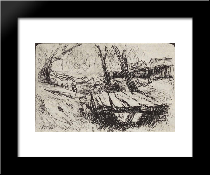 Bridge. Village Savvinskaya. 20x24 Black Modern Wood Framed Art Print Poster by Levitan, Isaac