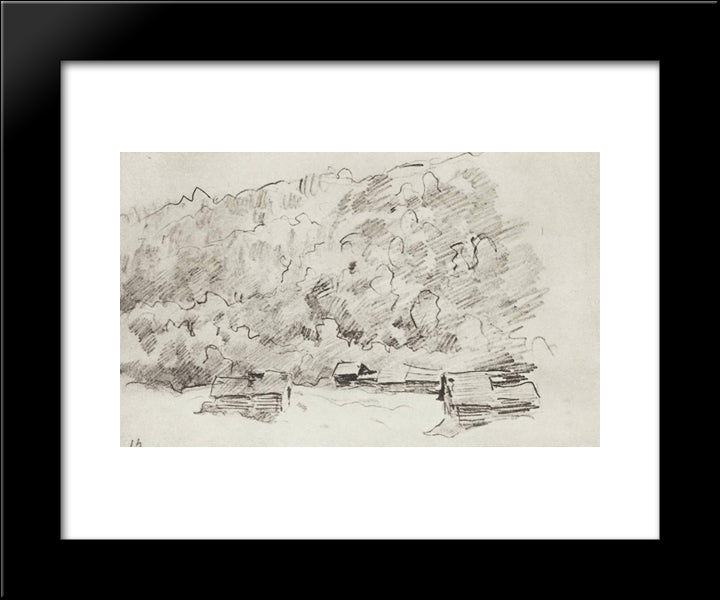 Dilapidated Huts By The Forested Mountain 20x24 Black Modern Wood Framed Art Print Poster by Levitan, Isaac