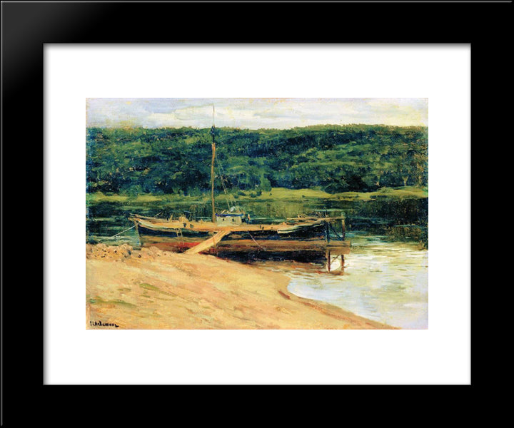 Gray Day. Forest Over River. 20x24 Black Modern Wood Framed Art Print Poster by Levitan, Isaac