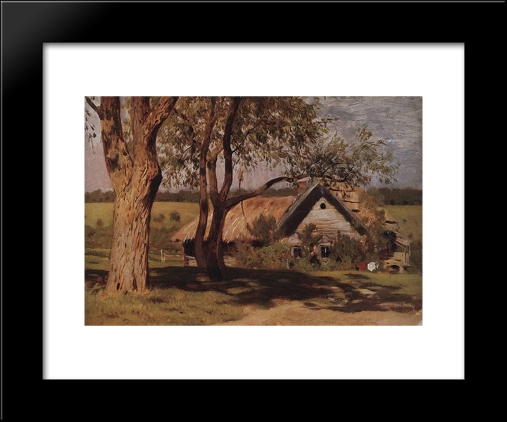 House With Broom Trees. 20x24 Black Modern Wood Framed Art Print Poster by Levitan, Isaac