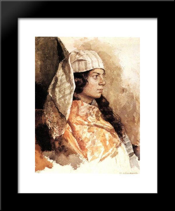 Jewish Woman With Oriental Shawl 20x24 Black Modern Wood Framed Art Print Poster by Levitan, Isaac