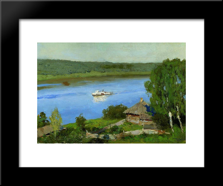 Landscape With A Steamboat 20x24 Black Modern Wood Framed Art Print Poster by Levitan, Isaac