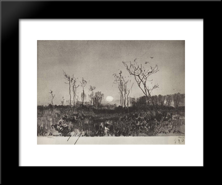 Landscape With Moon 20x24 Black Modern Wood Framed Art Print Poster by Levitan, Isaac