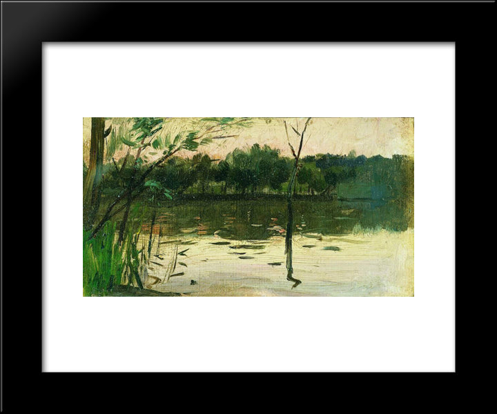 Landscape With Pink Sunset 20x24 Black Modern Wood Framed Art Print Poster by Levitan, Isaac