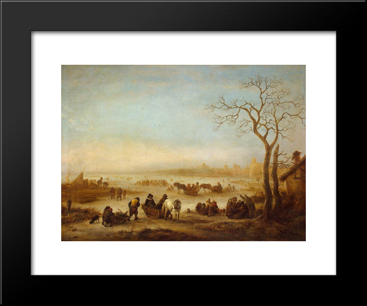A Frozen Lake 20x24 Black Modern Wood Framed Art Print Poster by Ostade, Isaac van