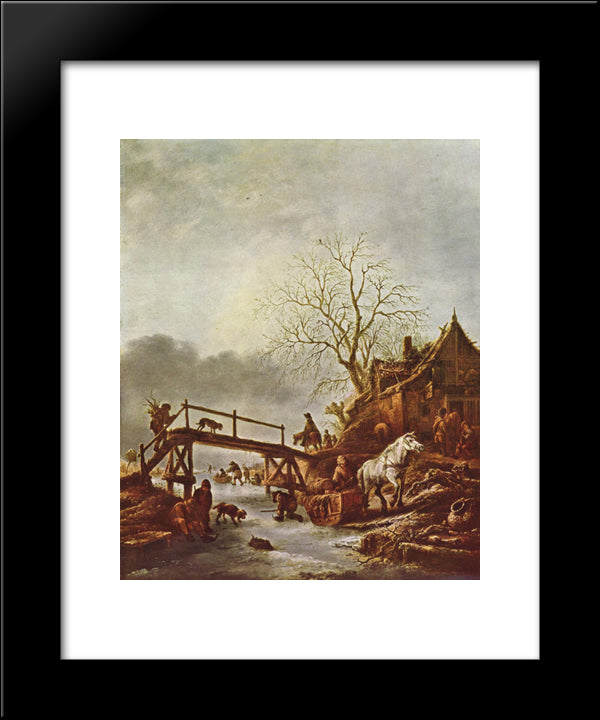 A Winter Scene 20x24 Black Modern Wood Framed Art Print Poster by Ostade, Isaac van