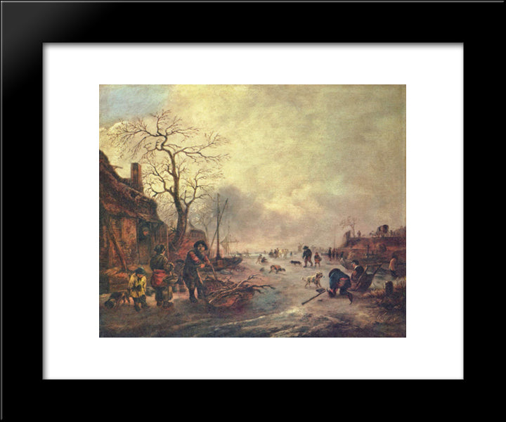 Amusement On The Ice 20x24 Black Modern Wood Framed Art Print Poster by Ostade, Isaac van