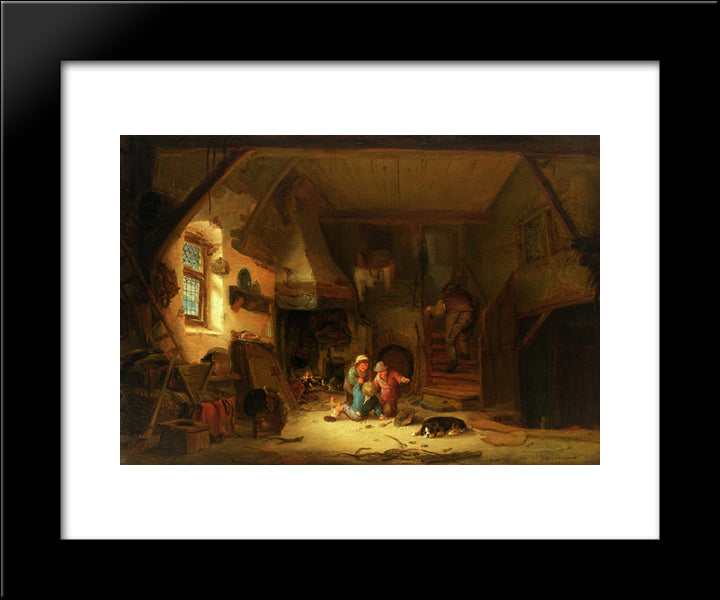 Interior With Children 20x24 Black Modern Wood Framed Art Print Poster by Ostade, Isaac van