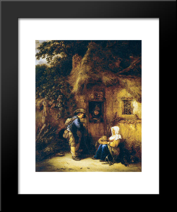 Traveller At A Cottage Door 20x24 Black Modern Wood Framed Art Print Poster by Ostade, Isaac van