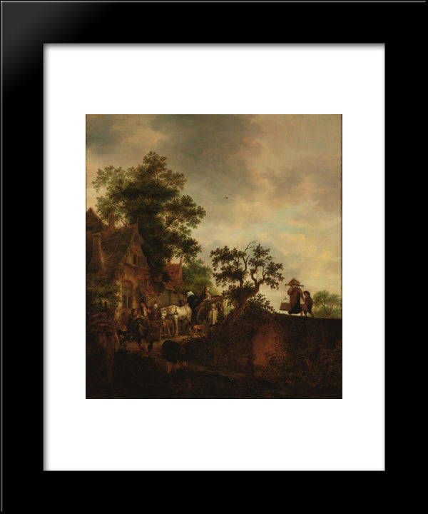 Travellers Halting At An Inn 20x24 Black Modern Wood Framed Art Print Poster by Ostade, Isaac van