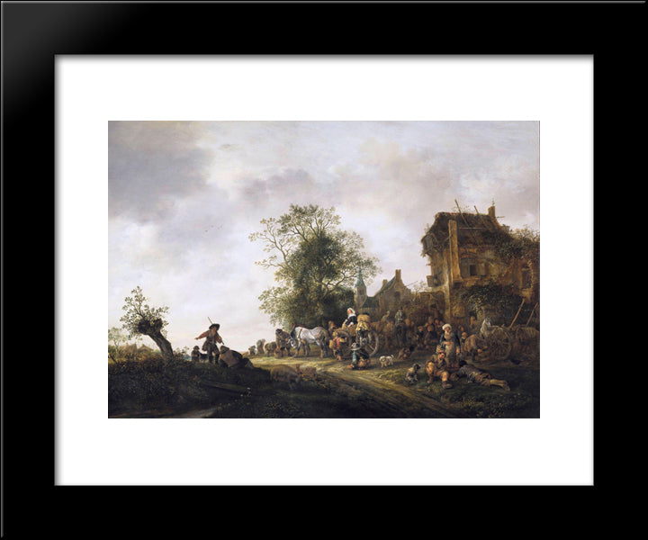 Travellers Outside An Inn 20x24 Black Modern Wood Framed Art Print Poster by Ostade, Isaac van