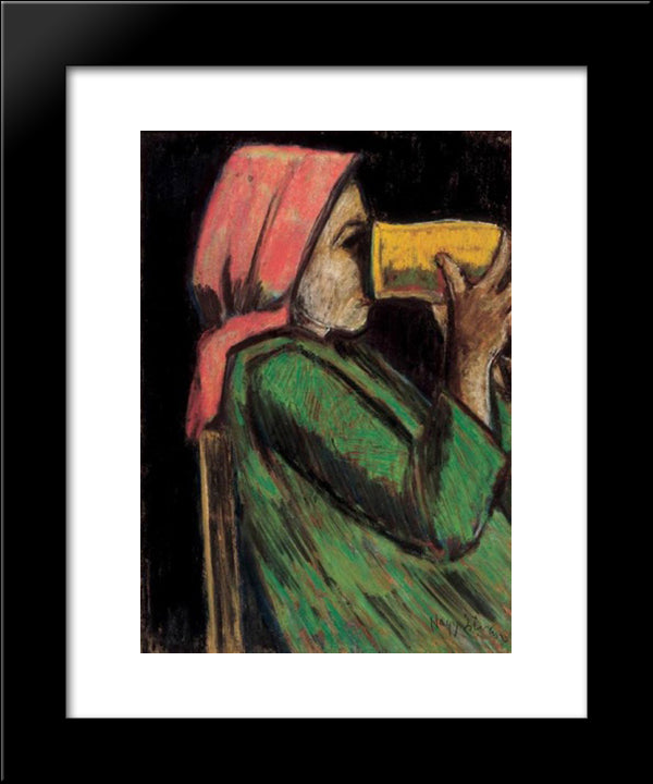 Drinking Girl 20x24 Black Modern Wood Framed Art Print Poster by Nagy, Istvan