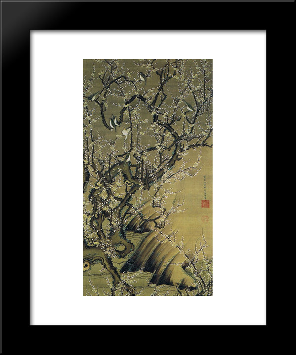 Baika Shokinzu 20x24 Black Modern Wood Framed Art Print Poster by Jakuchu, Ito
