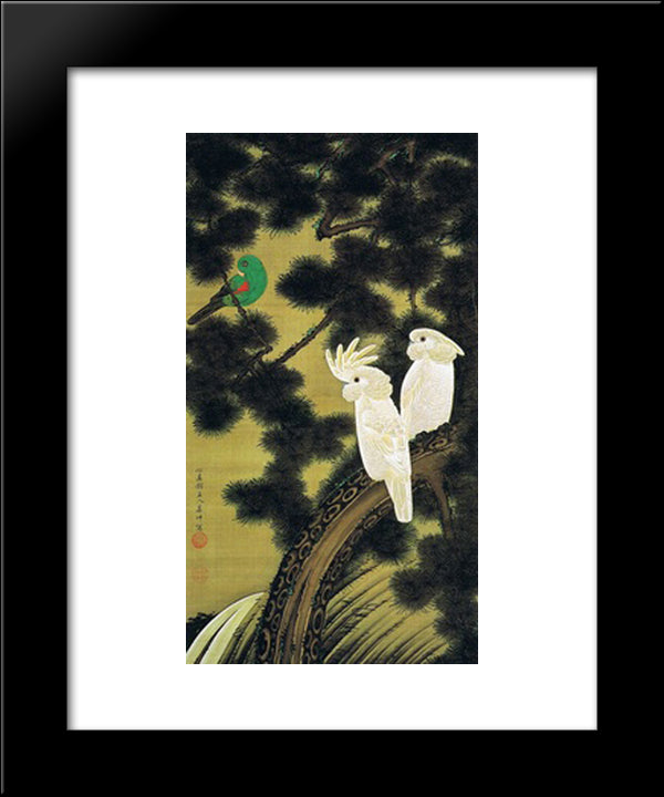 Rousho Oumuzu 20x24 Black Modern Wood Framed Art Print Poster by Jakuchu, Ito