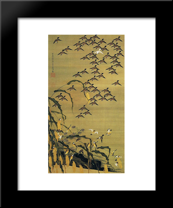 Shuto Gunjakuzu 20x24 Black Modern Wood Framed Art Print Poster by Jakuchu, Ito