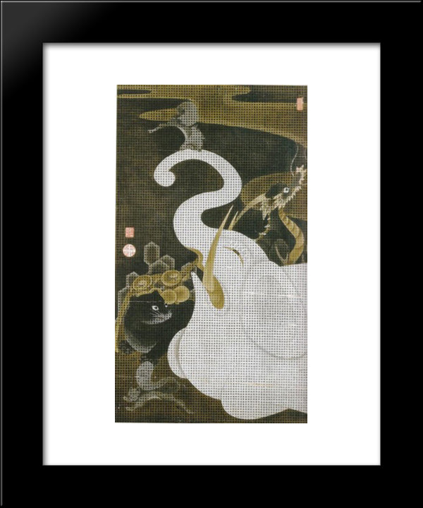 White Elephant And Animals 20x24 Black Modern Wood Framed Art Print Poster by Jakuchu, Ito