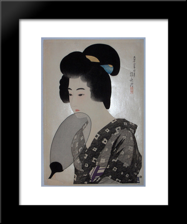 A Woman Holding A Fan 20x24 Black Modern Wood Framed Art Print Poster by Shinsui, Ito